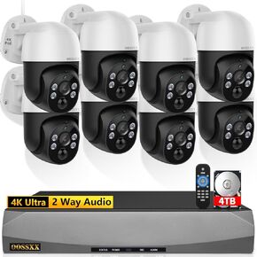 (Auto Tracking) 4K 2-Way Audio PTZ PoE Outdoor Wired Security Cameras System Home Wired Cameras Video Surveillance