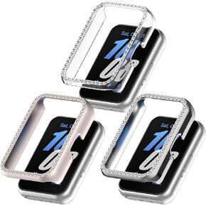 FitTurn Bling Bumper Case Compatible with Samsung Galaxy Fit 3 SM-R390 Crystal Diamonds Plate Protector Case Cover Scratch Resistant Shock Slim PC Shell for Galaxy Fit 3 Smartwatch (5pack)
