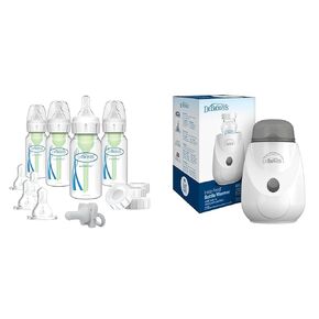 Dr. Brown's Anti-Colic Breast to Bottle Feeding Set with Slow Flow Nipples, Travel Caps, Pacifier and Baby Bottle Warmer Sterilizer