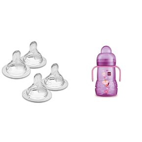 MAM Bottle Nipples Mixed Flow 4 Pack and MAM 8 oz Trainer Cup for Babies
