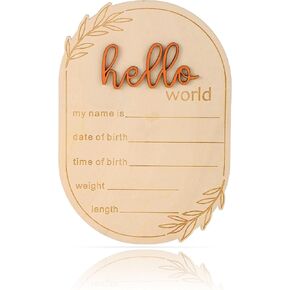 Baby Announcement Sign, Wooden Hello World Newborn Welcome Sign Name Plaque Personalized Birth Announcement Board for Hospital Photo Props Baby Shower Nursery Decor (Black)