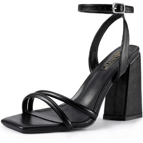 IDIFU IN4 Strappy Heels for Women High Chunky Block Heels Square Open Toe Slingback Ankle Strap Dress Shoes Wedding Prom Party Work Heeled Sandals Comfortable Sexy Cute Thick Heels