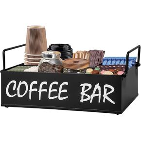 Coffee Bar Organizer Countertop, Metal Coffee Station Organizer Coffee Bar Accessories Organizer With Handles, Coffee Pods Holder Coffee and Tea Condiment Organizer Station Mesh Black
