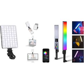 NEEWER Selfie Light with Front & Back Phone Clip, Portable Clip on Light for Tablet/Laptop, Zoom Call TikTok Video Fill Light (NL-60AI) with BH30S RGB Light Wand Stick with 2.4G/APP Control