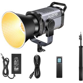 JYJZPB 100W COB LED Video Light with Remote Control, All Metal Bi Color COB Continuous Output Lighting, and 9.5Ft/2.8M Heavy Duty Light Stand Photography Tripod Spring Cushioned Adjustable