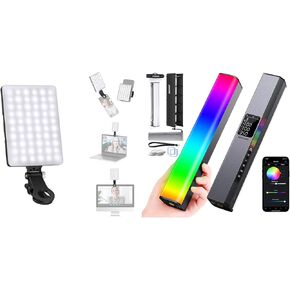 NEEWER Selfie Light with Front & Back Phone Clip, Portable Clip on Light for Tablet/Laptop, Zoom Call TikTok Video Fill Light (NL-60AI) with RGB1 Magnetic Handheld RGB LED Video Light Stick