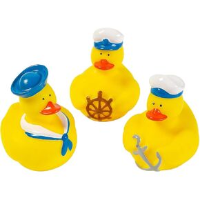 Fun Express Nautical Sailor Hat Rubber Ducks (Set of 12 Duckies) Party Favors and Supplies - VBS Vacation Bible School Supplies/Decor
