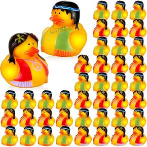 DEEKIN 24 Pcs Hippie Rubber Ducks with Peace Sign Necklace Pattern 2 Inch for 60s 70s Groovy Party Favors Retro Ducks Tie Dye Hippie Themed Parties Gifts