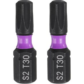 HARFINGTON 2pcs T30 Torx Screwdriver Bit 1/4" Hex Shank 25mm/1" Length Magnetic Star 6 Point Head Hex Bits S2 Steel Screw Driver Bit Industrial Grade Electric Drill Bits