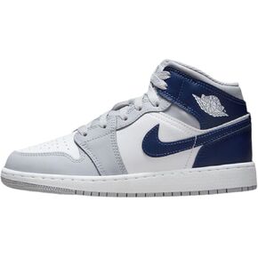 Jordan Big Kid's 1 Mid White/Midnight Navy-Wolf Grey (DQ8423 104) - 3.5