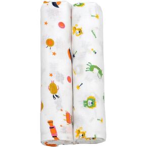 Muslin Swaddle Blankets 2 Pack 43" x 43", 1 Burp Cloth, 1 Wash Cloth – 100% Cotton, Ultra Soft & Breathable Baby Swaddles for Newborns, Lightweight & Skin-Friendly Receiving Blankets for Boys & Girls