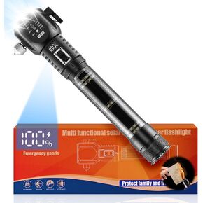 18-in-1 Car Window Breaker Seatbelt Cutter Tool,Solar/USB Rechargeable Tactical Flashlight,Waterproof,Electric Lighter,2600mAh Power Bank,SOS Beacon,Compass for Camping,Hiking and Emergency