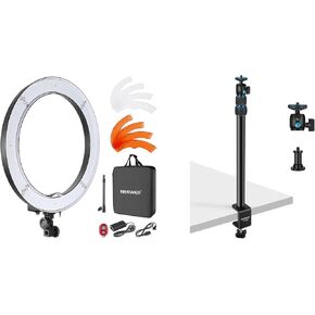 Neewer 18"Ring Light for Camera Phone, 55W Dimmable 5500K Light with 240 LEDs Color Filter Soft Tube Carrying Bag for YouTube TikTok Selfies Photography, TL283 Extendable Camera Desk Mount Included