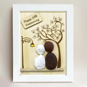 Bozspacer Happy Wedding Anniversary Pebble Art Gift, Pebble Artwork Gift- Unique Handmade Gift For Parents, Couple- Ruby Wedding Gifts