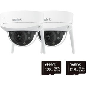 REOLINK RLC-843WA with 128GB microSD Card Bundle(2 Pack), 4K 8MP Dome Surveillance Camera with IK10 Vandal-Proof Construction, Wi-Fi 6 New Tech, Smart Detection, 5X Optical Zoom, Color Night Vision