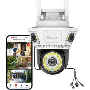 4MP Triple-Lens Outdoor Security Camera, 360° Pan/Tilt Coverage, Human Tracking & Night Vision, 2.4GHz WiFi, SD/Cloud Storage,2-Way Talk, Works with Mobile Apps & PCs
