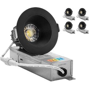 YUURTA 2-Inch 9W Deep Anti Glare Round Black Baffle Recessed Ceiling LED Downlight (Pot Light) Color Selectable 2700K-5000K CRI90+ Dimmable 600lm 120V ETL Listed IC Rated (RB, 5CCT, 10-Pack)