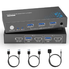 HDMI KVM Switch for 4 Computers 1 Monitor, 4K@60HZ KVM Switcher for 3 Computers,with 3 USB 3.0 Ports, Monitor Switcher for Multiple Laptop/PC,Adaptive EDID
