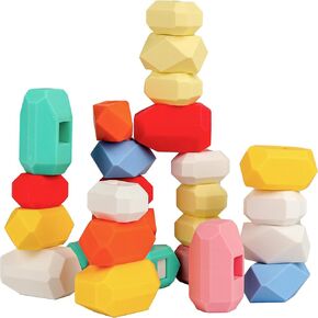 D-Fantix 39 PCS Silicone Silicing Rocks Stones ، Tensory Learning Montessori Toys for 3 4 5 6 6 Age