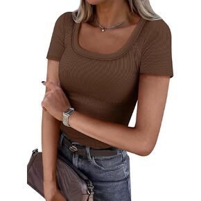 ATHMILE Womens Long Sleeve Scoop Neck Ribbed Knit Fitted Casual Tops Tee Slim Basic Shirts