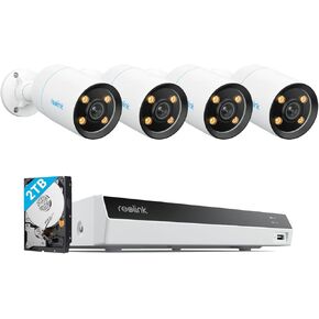 REOLINK CX810-4K PoE Security Camera Outdoor with F1.0 Aperture, 4K 8CH Network Video Recorder White, 4× CX810 with 1x RLN8-410 White (Built-in 2TB HDD) Video Recorder