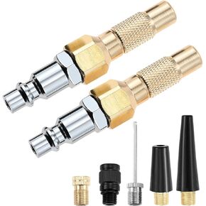 Heavy-Duty Brass Air Nozzle with Quick Connector, Tire Inflator Quick Connect Adapter Set, Screw On Tire Inflator Chuck Inflatable Connector Kit for Schrader Valve