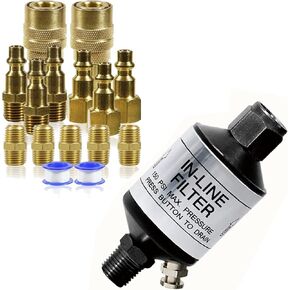 LE LEMATEC AI303 In Line Air Filter with Air Tool Fittings Bundle (Pack of 1)