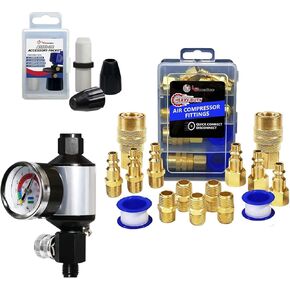 LE LEMATEC Air Compressor Fittings (LE-CU15K), AS118 Accessory Packet and AI303-R1 Filter Regulator Bundle