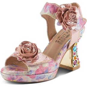 Spring Step L'Artiste Women's SMASHING Metallic Leather Sandals - Opulent Decorative Flowers, Sculpted Jewel Heel, Wearable Art Footwear