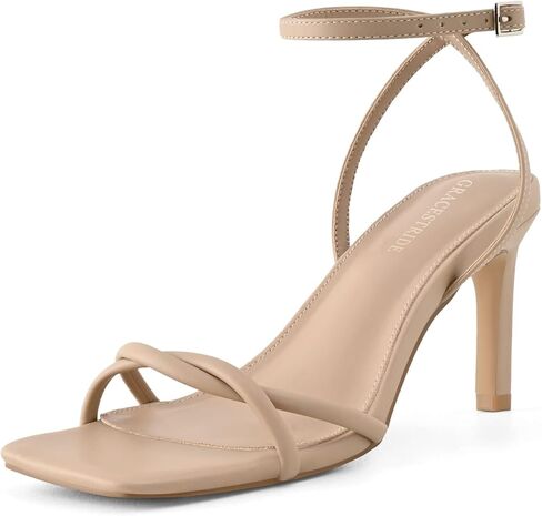 Women’s Heeled Sandals Strappy Stilettos Square Open Toe Heels Ankle Strap Comfort Dress Wedding Party Shoes in Saudi Arabia