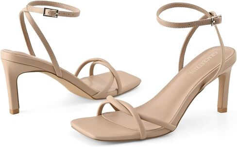 Women’s Heeled Sandals Strappy Stilettos Square Open Toe Heels Ankle Strap Comfort Dress Wedding Party Shoes in Saudi Arabia