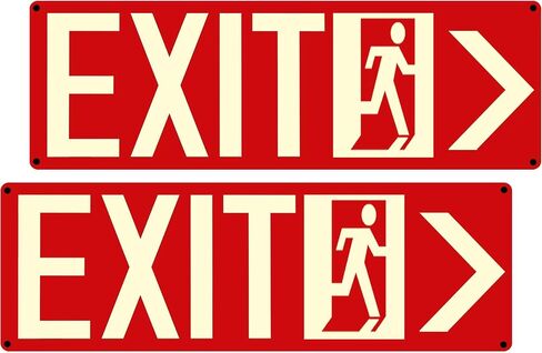 (2 Pack) Photoluminescent Exit Sign Black - Aluminum -14 x 7.5 x 0.04 Sign,With Removable Directional Arrows, With Strong Self Adhesive Tape. in Saudi Arabia
