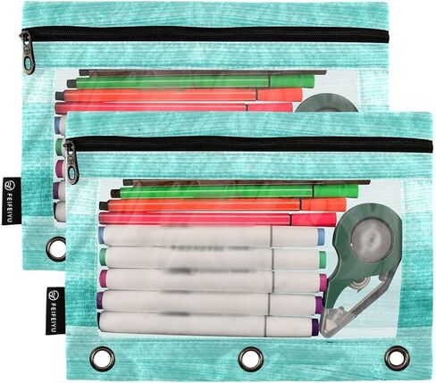 Colorful Stripe Rainbow Pencil Pouch for 3 Ring Binder Case Clear Window Stationery Bag for Organizers Office Daily College Supplies 2 Pack in Saudi Arabia