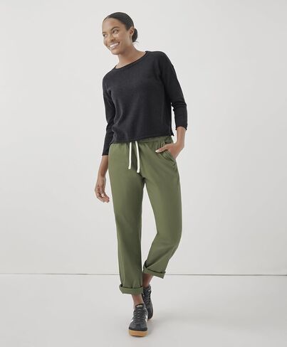 Pact Women's Classic Woven Twill Drawstring Roll Up Pants in Kuwait
