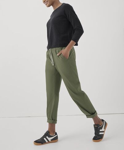 Pact Women's Classic Woven Twill Drawstring Roll Up Pants in Kuwait