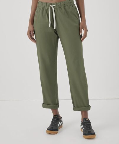 Pact Women's Classic Woven Twill Drawstring Roll Up Pants in Kuwait