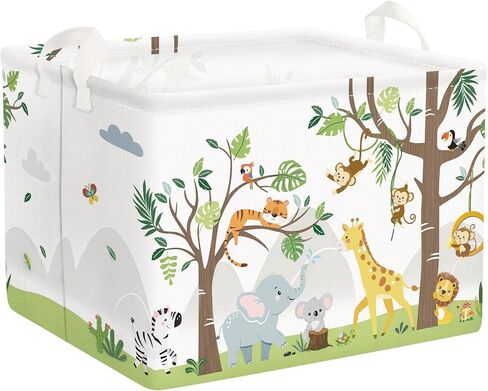 Clastyle Animal Tree Baby Laundry Hamper Kid Storage Basket Boy Girl Gift Toy Box Collapsible Clothes Organizer Nursery Bin for Bedroom, White, 36 * 45 cm in Saudi Arabia