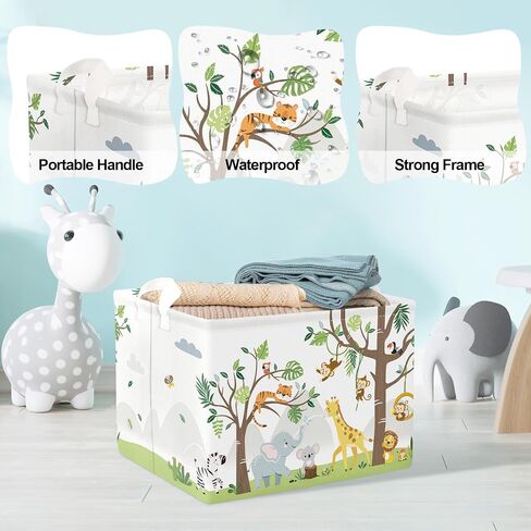 Clastyle Animal Tree Baby Laundry Hamper Kid Storage Basket Boy Girl Gift Toy Box Collapsible Clothes Organizer Nursery Bin for Bedroom, White, 36 * 45 cm in Saudi Arabia