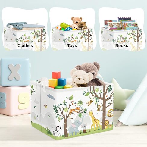 Clastyle Animal Tree Baby Laundry Hamper Kid Storage Basket Boy Girl Gift Toy Box Collapsible Clothes Organizer Nursery Bin for Bedroom, White, 36 * 45 cm in Saudi Arabia