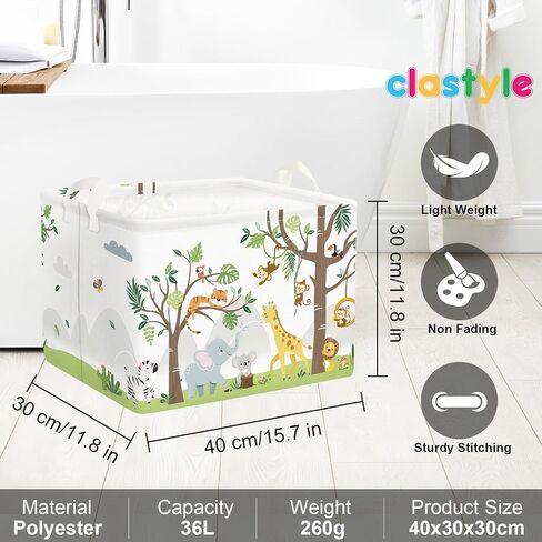 Clastyle Animal Tree Baby Laundry Hamper Kid Storage Basket Boy Girl Gift Toy Box Collapsible Clothes Organizer Nursery Bin for Bedroom, White, 36 * 45 cm in Saudi Arabia