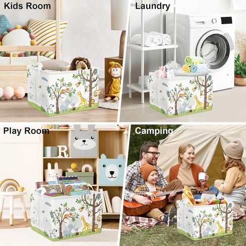 Clastyle Animal Tree Baby Laundry Hamper Kid Storage Basket Boy Girl Gift Toy Box Collapsible Clothes Organizer Nursery Bin for Bedroom, White, 36 * 45 cm in Saudi Arabia