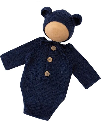 Newborn Photography Props Handmade Bear Hat Romper Set for Baby Boys Girls Photoshoot Knitted Bonnet Bodysuit Photo in Saudi Arabia
