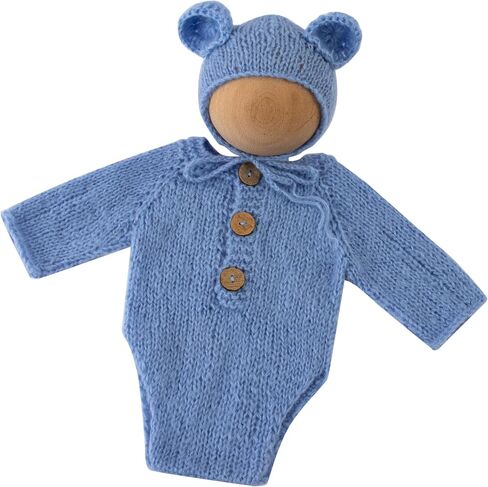Newborn Photography Props Handmade Bear Hat Romper Set for Baby Boys Girls Photoshoot Knitted Bonnet Bodysuit Photo in Saudi Arabia