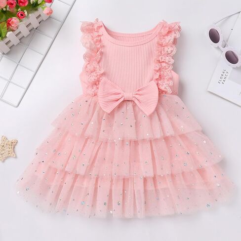 ODASDO Baby Girls Toddler Kids Summer Lace Sleeve Tiered Tulle Tutu Princess Cake Dress Birthday Party Pageant Clothes in Saudi Arabia