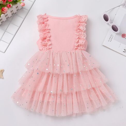 ODASDO Baby Girls Toddler Kids Summer Lace Sleeve Tiered Tulle Tutu Princess Cake Dress Birthday Party Pageant Clothes in Saudi Arabia
