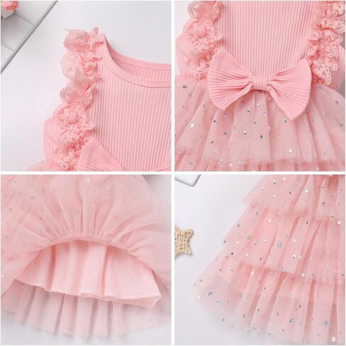 ODASDO Baby Girls Toddler Kids Summer Lace Sleeve Tiered Tulle Tutu Princess Cake Dress Birthday Party Pageant Clothes in Saudi Arabia