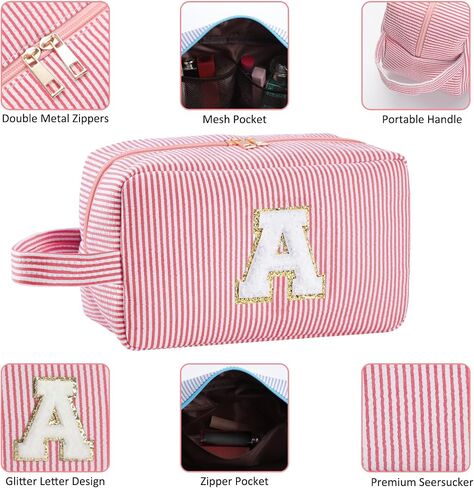 Personalized Initial Makeup Bag A-Z, Travel Toiletry Bag Preppy Make Up Bags Girls Cute Cosmetic Pouch Makeup Organizer Wedding Valentine's Day Birthday Christmas Gifts for Women (Purple, M) in Saudi Arabia