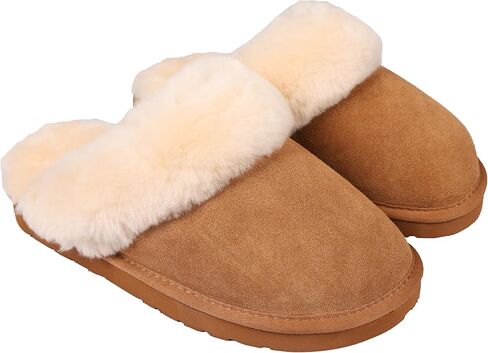 Lamo Women's Lia Scuff Slippers for Women - Premium Suede Upper, Sheepskin Cuff, Faux Fur Lining, Ortholite Foam Footbed with Australian Sheepskin, Rubberlon Outsole - Comfortable, and Stylish in Saudi Arabia
