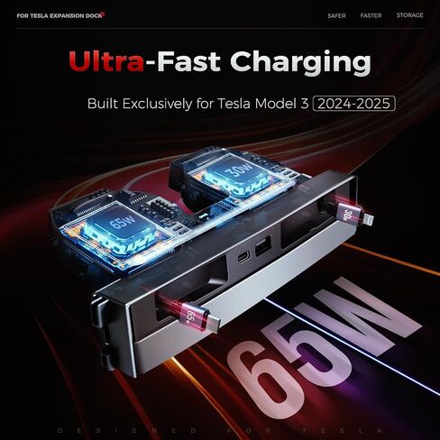 2024 Upgrade USB Charger Hub for Tesla Model Y&Model3, 4-Ports Center Console Retractable Phone Charger,for Model Y/3 Accessories 2024 2023 2022 2021 (Not Compatible with Model 3 2024) in Kuwait