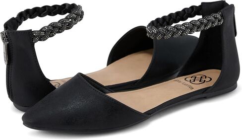 Daisy Fuentes Women’s Ankle-Strap D’Orsay Flats – Braided Embellished Strap, Pointed Toe, Zipper Closure – Comfortable Casual and Dressy Shoes in Saudi Arabia